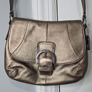Coach Metallic Bronze Crossbody with Buckle Accent